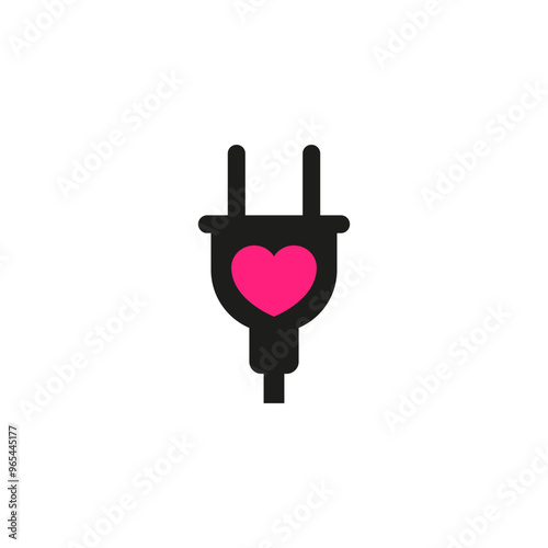 Electrical power plug with heart. Vector icon. 