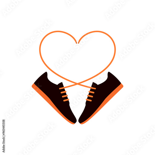 Sneakers with heart laces. Vector illustration. A pair of youth modern sport shoes with heart shaped laces.
