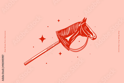 Horse's head on a stick surrounded by stars. A horse for hobbyhorsing.
