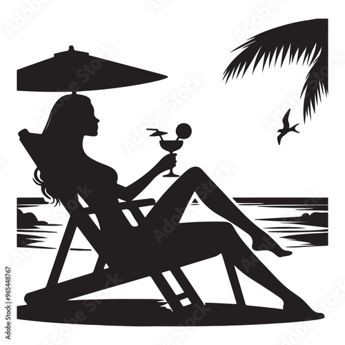 Women chair beach silhouette white background
