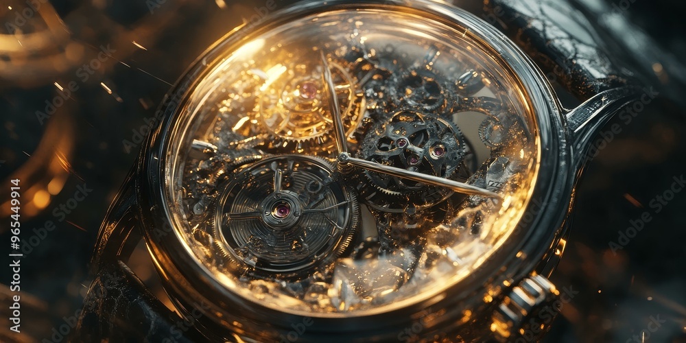 Close-up of a watch's intricate gears. Close-up of a watch's intricate gears.