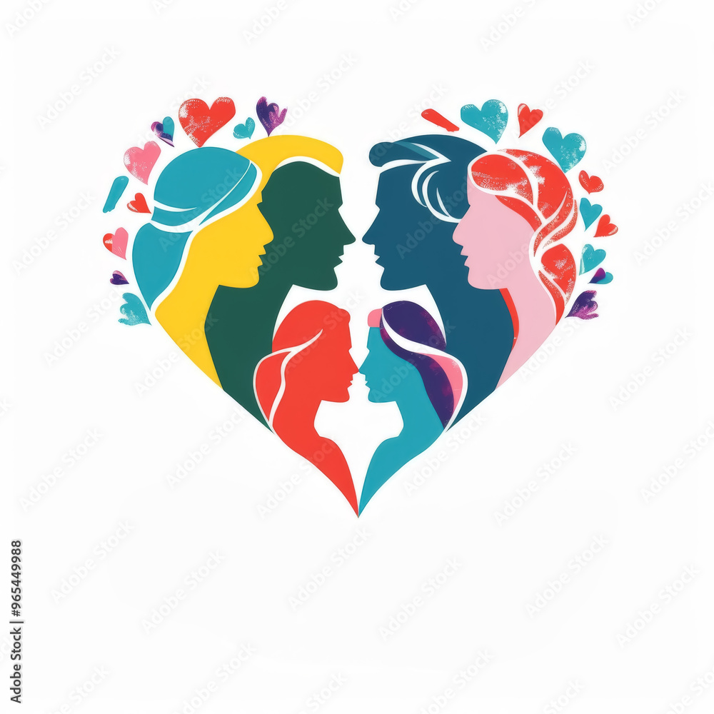 Colorful Heart-Shaped Family Unity Illustration Colorful Heart-Shaped Family Unity Illustration