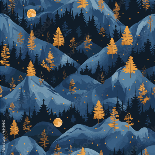 vector pattern with landscape. beautiful nature. a garden with Scandinavian-style trees