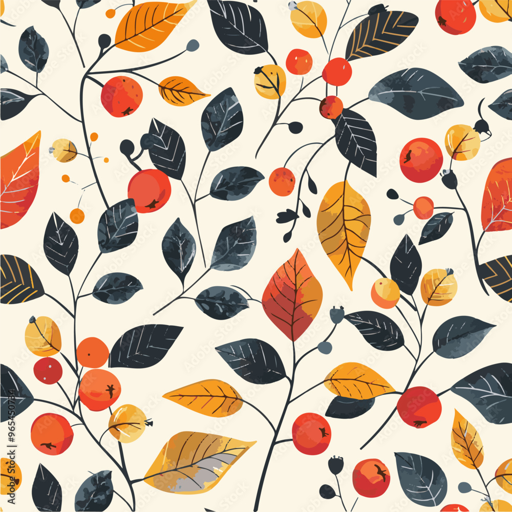 a pattern with leaves and berries in the Scandinavian style. cute print for fabric design a pattern with leaves and berries in the Scandinavian style. cute print for fabric design