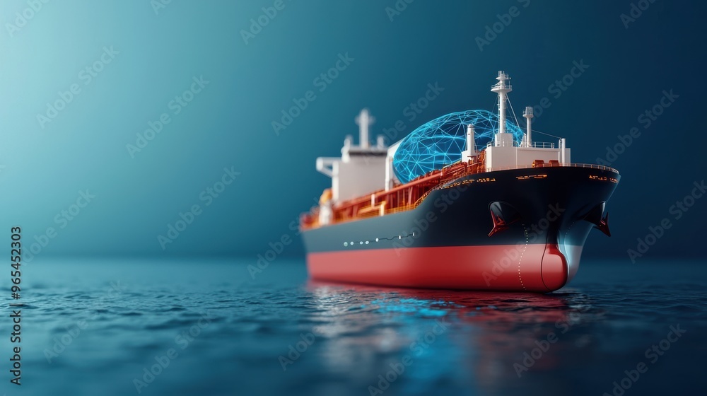 Futuristic Oil Tanker with Holographic Fuel Levels - Advanced Data Visualization and Global Energy Trade Concept. with Selective Focus and Copy Space. Quality.