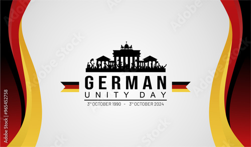 German Unity Day 2024 Gradient Banner with Crowd Happy People in front of Brandenburd Gate Illustration. German Unity Day 2024 banner, background, poster, template, greeting. 