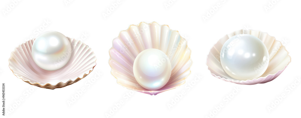 set of three pearl and seashell illustration isolate on transparent background set of three pearl and seashell illustration isolate on transparent background