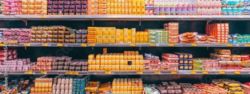 Wallpaper Mural Supermarket shelves displaying a colorful assortment of beverages and packaged foods Torontodigital.ca
