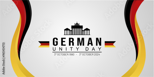 German Unity Day 2024 Gradient Banner with Brandenburg Gate Illustration. "Tag der Deutschen Einheit 2024". Translation German Unity Day 2024.  Banner, Background, Poster, Template, Greeting