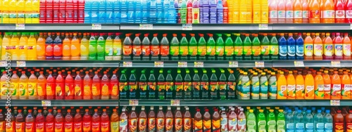 Aisle in a grocery store filled with colorful packaged beverages