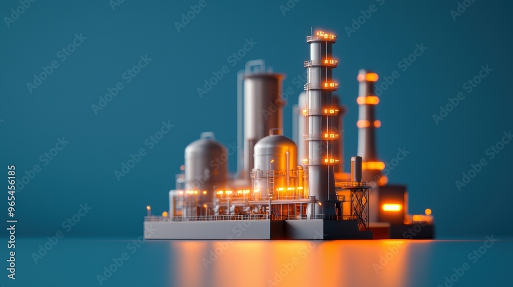 Obraz premium Futuristic Oil Refinery with Holographic Data Display - Glowing Energy Production Trends