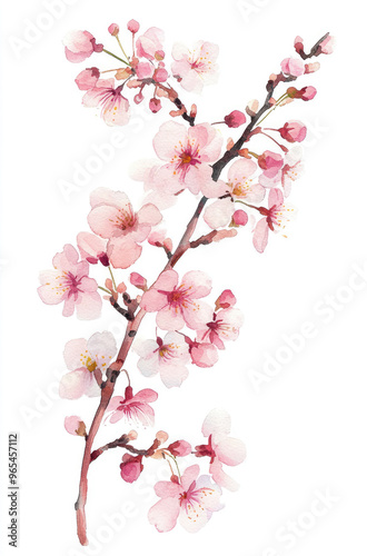 Wallpaper Mural Simple watercolor delicate cherry blossom branch on a white background Torontodigital.ca