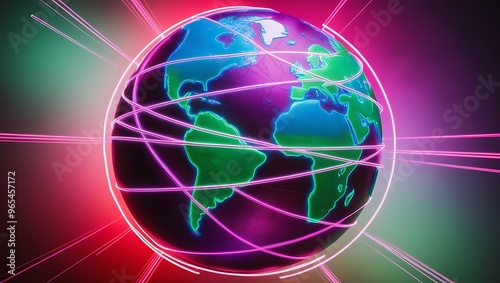 Global Connection Lines - Global Business, Data Exchange. Abstract global network concept with blue glowing connections