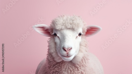 cute sheep on soft pink background illustration
