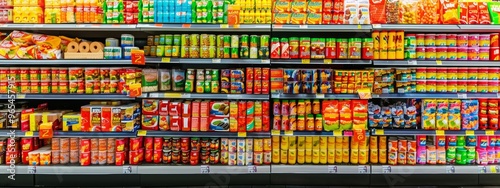 Wallpaper Mural Supermarket shelves filled with canned food and packaged products Torontodigital.ca