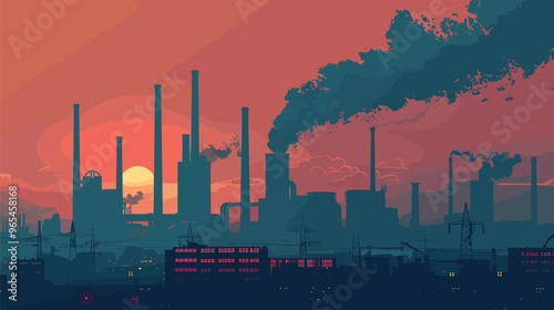 Industrial Factory Emitting Dirty CO2 Emissions Contributing to Air Pollution and Ecological Problems