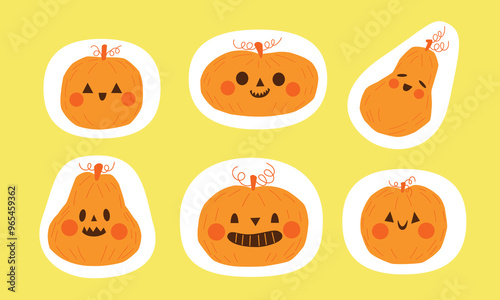 Halloween pumpkins element set. Cute pumpkins for scrapbooking, greeting card, party invitation, poster
