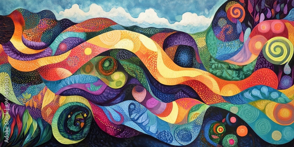Abstract landscape with colorful swirls and patterns. Abstract landscape with colorful swirls and patterns.