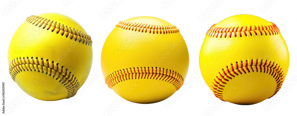 set of three new yellow soft balls isolated on transparent background set of three new yellow soft balls isolated on transparent background