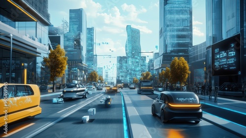 AI-powered intelligent delivery vehicles navigate traffic and deliver parcels with utmost precision using advanced sensors and real-time route optimization, integrating technology into city life.