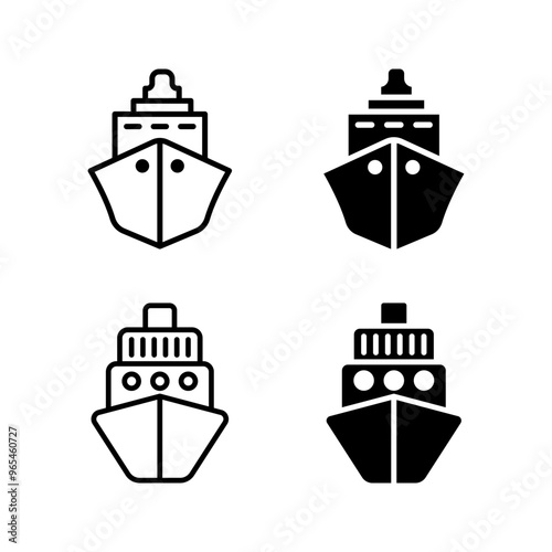 Water transport, cruise ship icon set color aditable photo