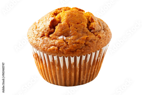 A warm pumpkin muffin with golden brown top isolated on white transparent background, ideal for breakfast or tasty snacks