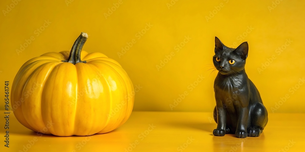 Studio Shot of Black Cat Figurine Next to Pumpkin, Seasonal Decoration
Studio Shot of Black Cat Figurine Next to Pumpkin, Seasonal Decoration