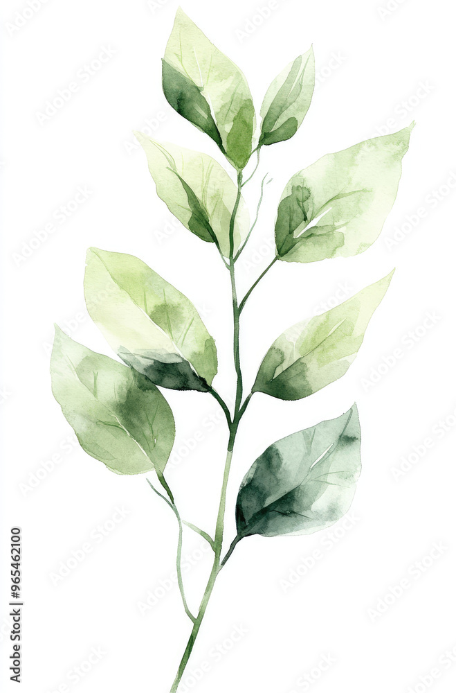Obraz premium Simple watercolor soft green mint leaves on a white background illustration