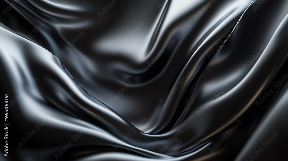 Obraz premium Fluid silver waves flowing across a matte black background, creating an elegant, modern abstract design with soft curves and movement