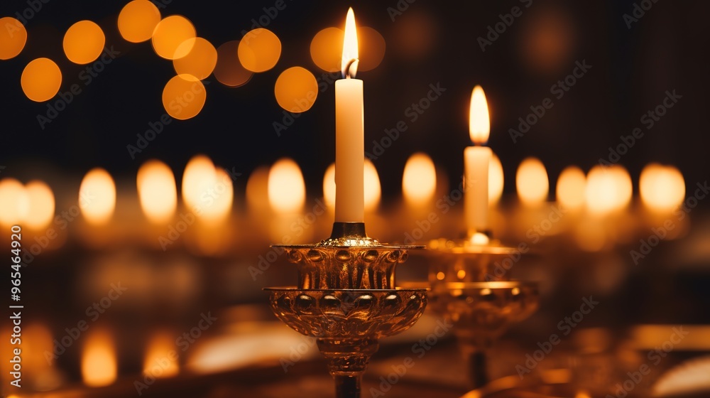 Fototapeta premium Cartoon illustrations of lighted candles on the table to celebrate Hanukkah,generated with AI.