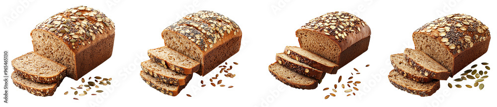 Healthy whole grain bread loaves topped with seeds sliced fresh baked loaves transparent background Healthy whole grain bread loaves topped with seeds sliced fresh baked loaves transparent background