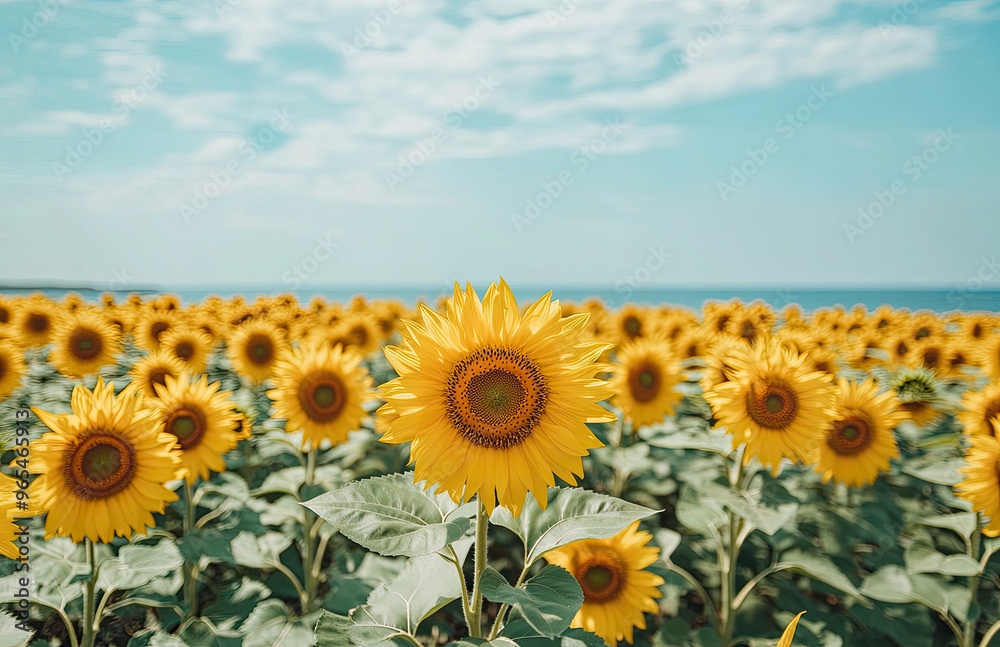 Fototapeta premium sunflowers in the field with beautiful sunlight on it. Created with Ai
