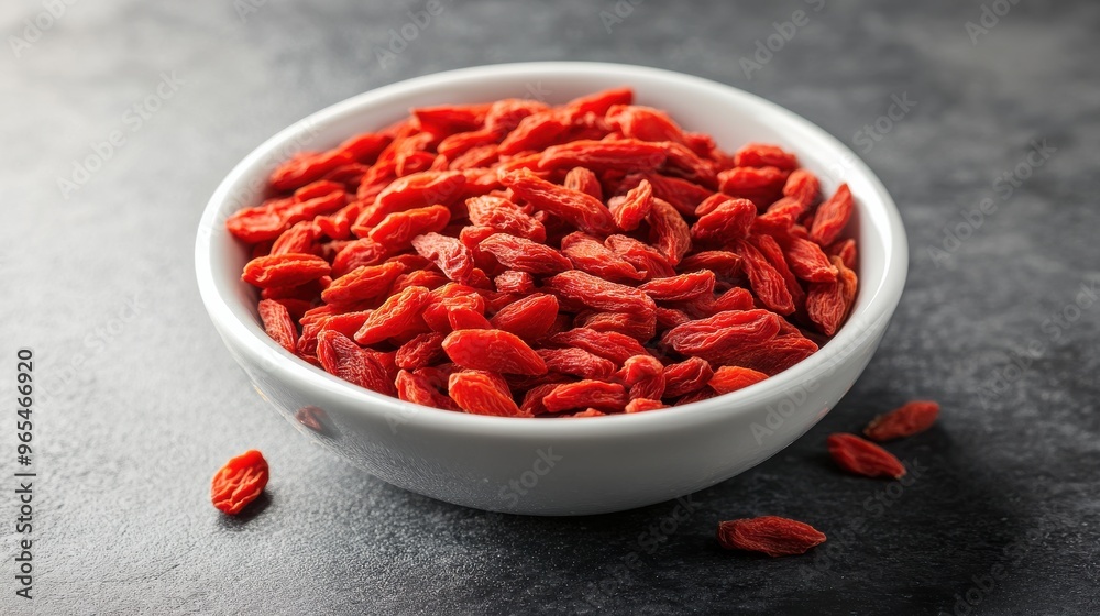 A bowl filled with dried goji berries. A bowl filled with dried goji berries.