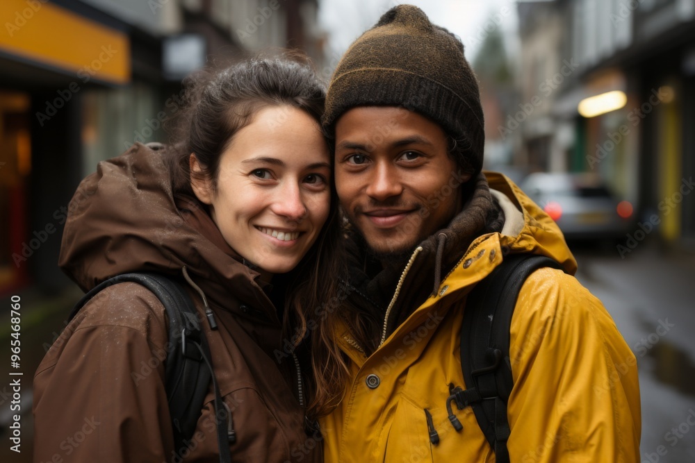 A man and a woman are smiling at the camera A man and a woman are smiling at the camera