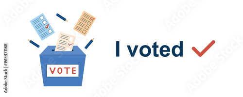 Vote 2024. Horizontal banner with ballot box. Element for election themed design. Isolated vector illustration.