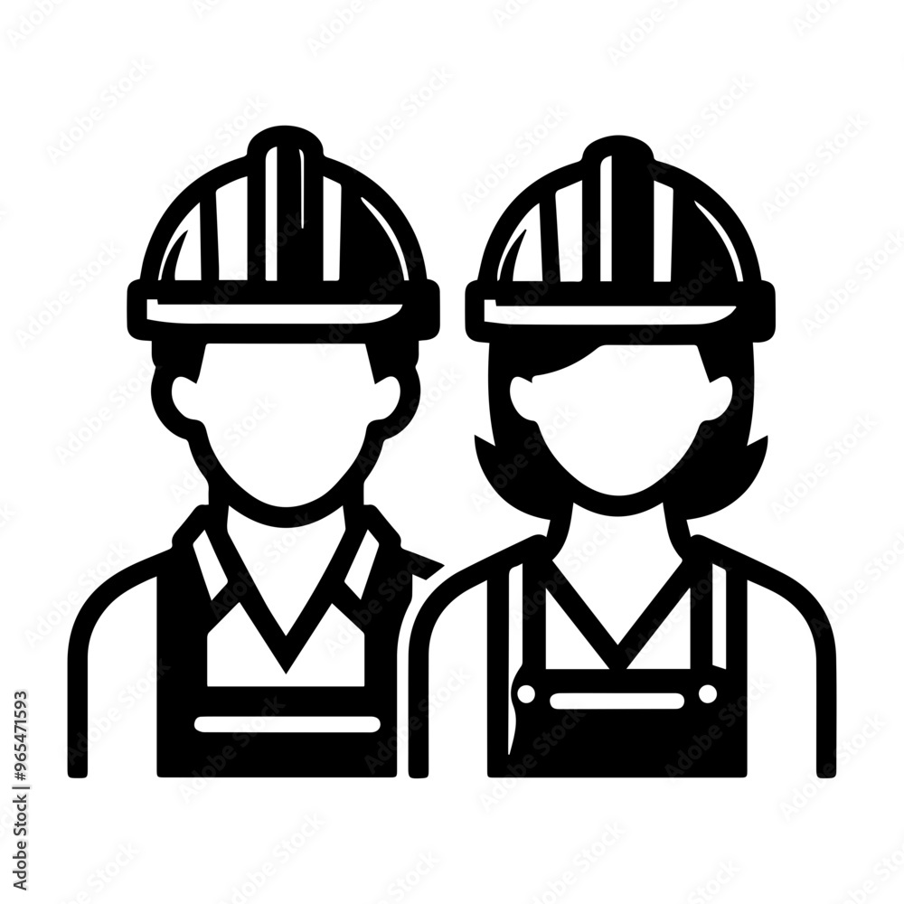 .Professional Workers Male and Female in Safety Helmets. Construction worker avatar icon .Professional Workers Male and Female in Safety Helmets. Construction worker avatar icon