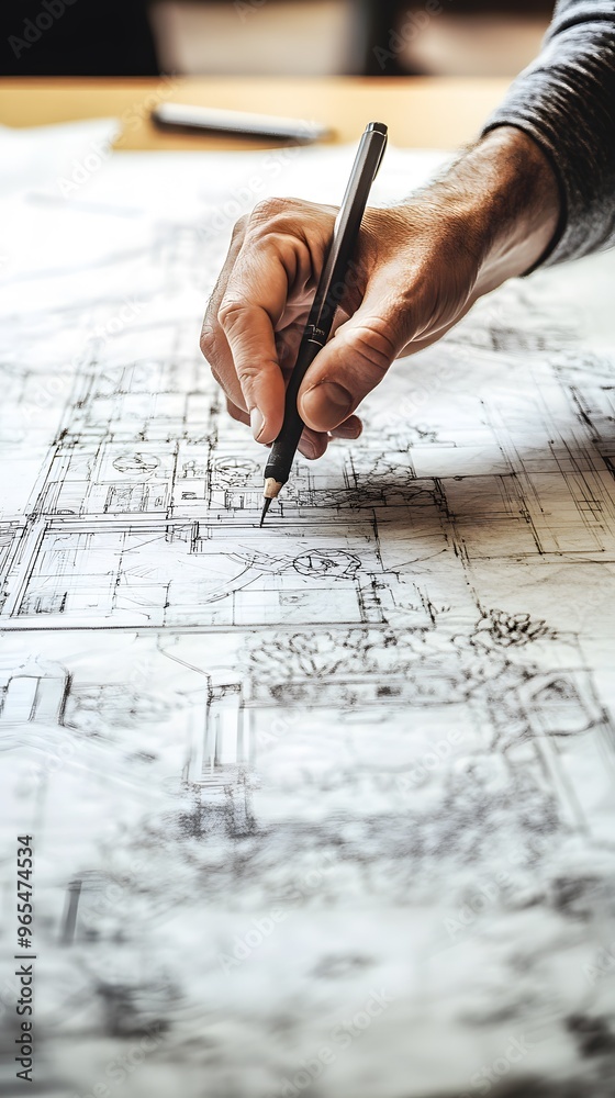 Hand Drawing Architectural Plans with Pencil