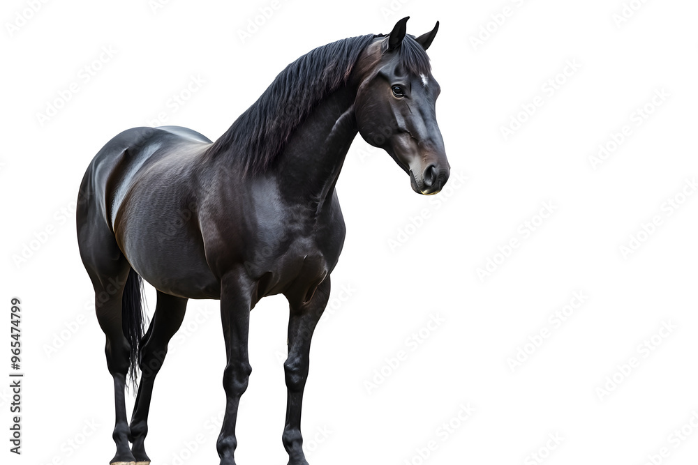 Majestic black horse standing proudly in full body pose isolated on white background Majestic black horse standing proudly in full body pose isolated on white background
