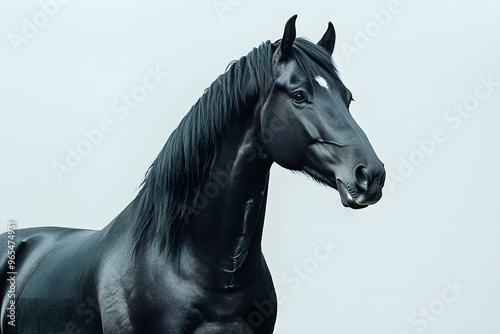 Beautiful black horse portrait isolated on white background photo