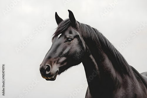 Beautiful black horse portrait isolated on white background photo