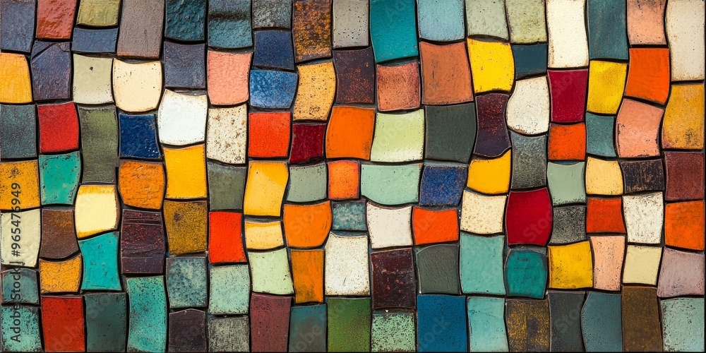 Colorful ceramic tile mosaic wall pattern.