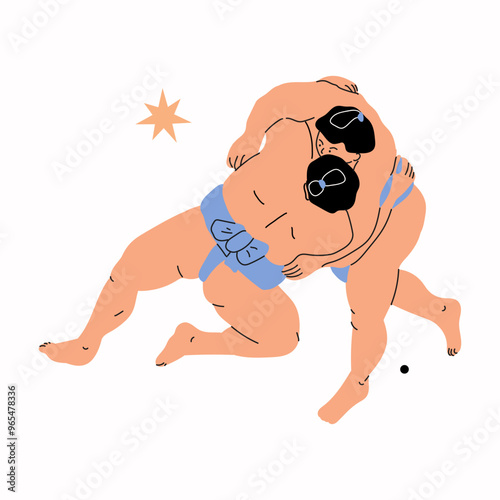 A sumo wrestler in minimal art style. Traditional japanese sport.