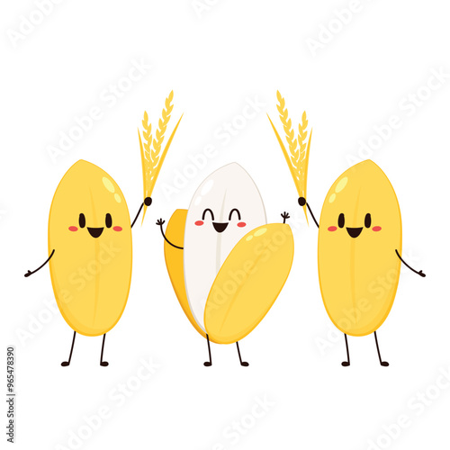 Paddy character design. rice vector on white background. rice seed.