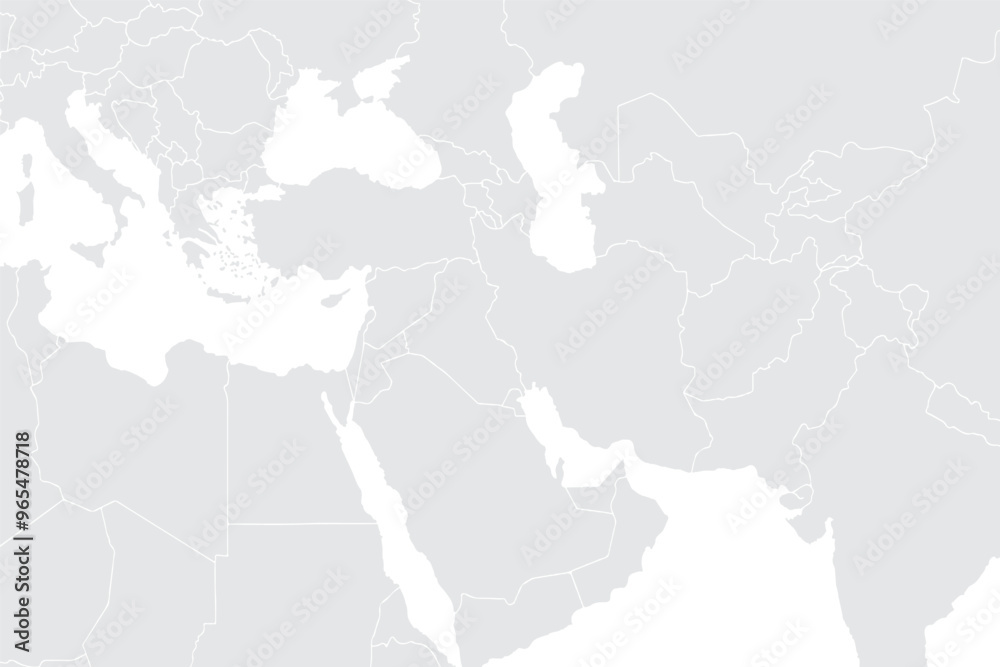 Obraz premium Middle East Map.for website layouts,background,education, precise,customizable,Travel worldwide,map silhouette backdrop,earth geography, political,reports.Grayscale style ,isolated on white background