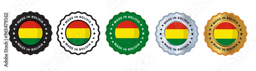 Made in bolivia set of sign stamp badge, with varian color green, silver, gold, black suitable for products manufactured, military, agriculture or food vector illustration eps editable text