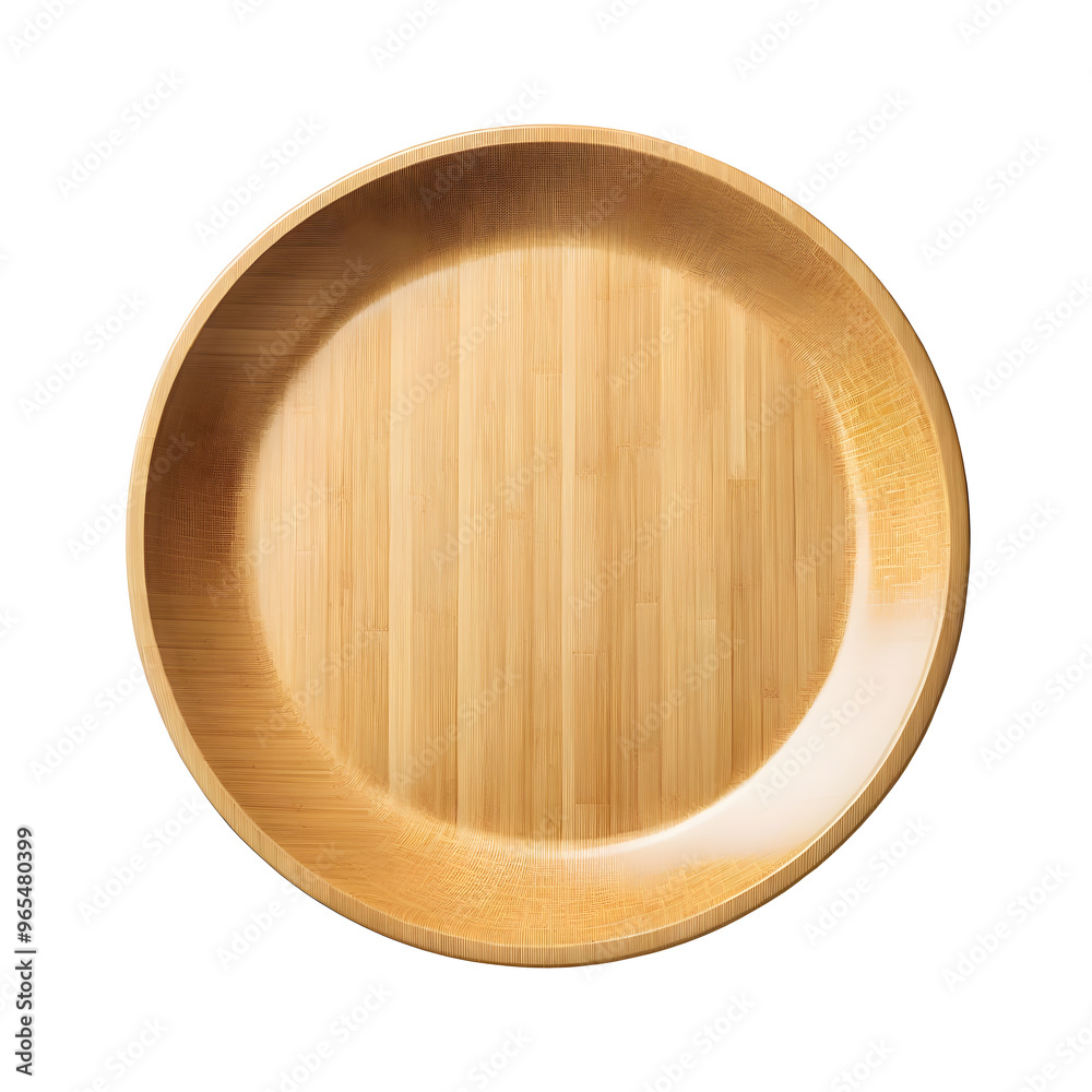 Top view of a round wooden plate isolated on a transparent or white background.