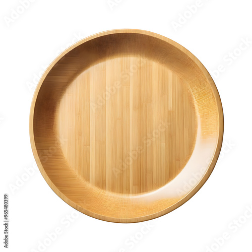 Top view of a round wooden plate isolated on a transparent or white background.