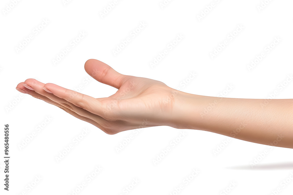 Female hand keeping empty cupped palm isolated on white background
Female hand keeping empty cupped palm isolated on white background