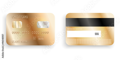 Luxury Gold credit card template design isolated white background. Premium cardholder. Vector illustration for bank banner infographic.