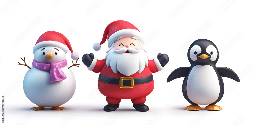 Santa Claus, snow man and penguin Christmas 3d cartoon characters set Santa Claus, snow man and penguin Christmas 3d cartoon characters set